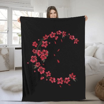 Discover Red Moon Cherry Blossom Sakura Flower Design Fleece Blankets