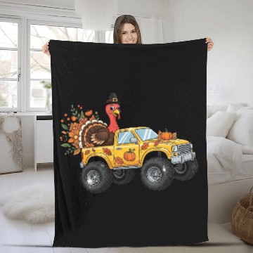 Discover Autumn Thanksgiving Truck with Turkey Fleece Blankets