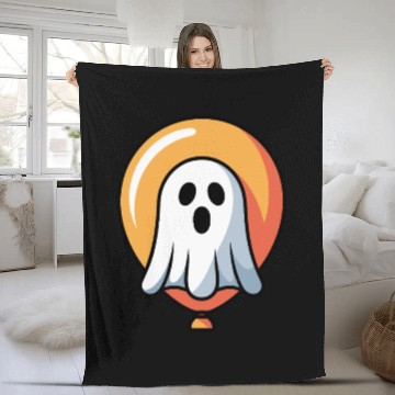 Discover Halloween Ghost with Orange Halo Fleece Blankets