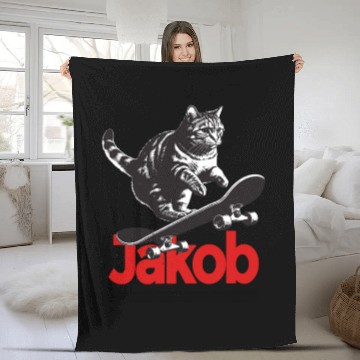 Discover Cool Cat Skateboard with cute Boy Name JAKOB Fleece Blankets