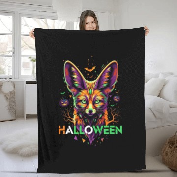 Discover Neon Halloween Fox with Jack-o'-Lanterns Fleece Blankets