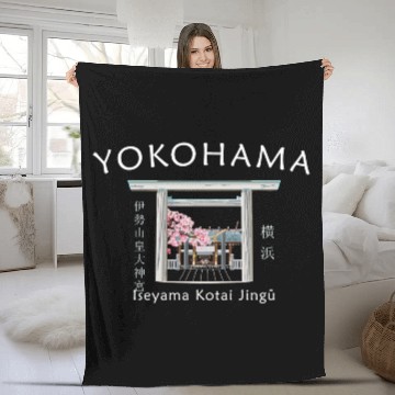 Discover Yokohama Shrine Illustration, Japan, hand drawing Fleece Blankets
