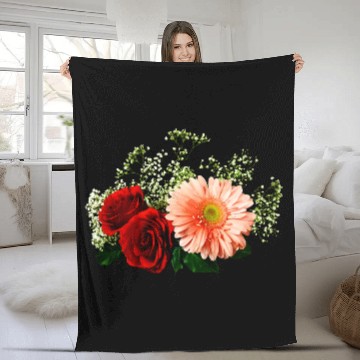 Discover Gerbera Daisy And Two Roses Fleece Blankets
