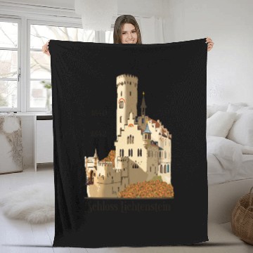 Discover Lichtenstein Castle, hand-drawn. Germany Fleece Blankets