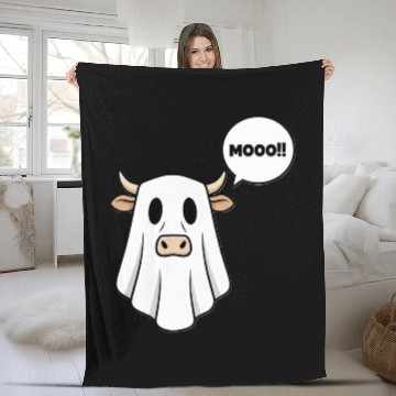 Discover Funny Ghost Cow Fleece Blankets