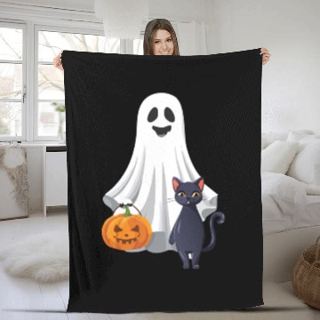 Discover Halloween Ghost Cat Pumpkin Fleece Blankets