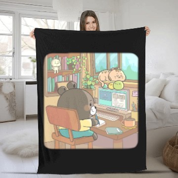 Discover Cozy teddy bear studying Fleece Blankets