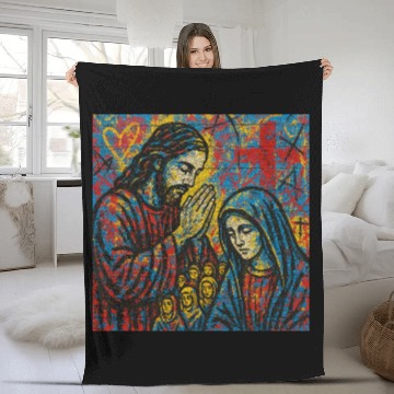 Discover Praying Jesus and Virgin Mary Mosaic Fleece Blankets