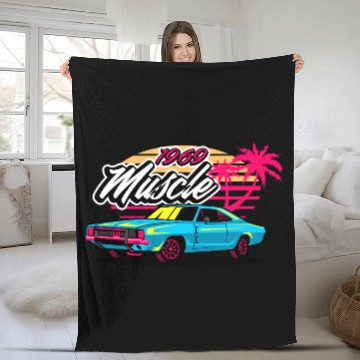 Discover Retro 1969 Muscle Car Sunset Design Fleece Blankets