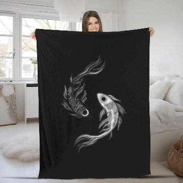 Discover Ethereal Black & White Koi Fish Yin Yang Design Fleece Blankets