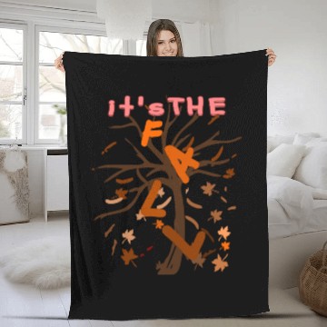 Discover Autumn Tree Falling Leaves Illustration Fleece Blankets