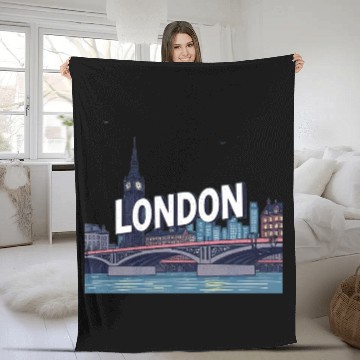 Discover London Night Skyline Illustration Fleece Blankets