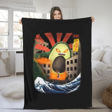 Discover Giant Avocado Kaiju Monster Attack Urban City Fleece Blankets
