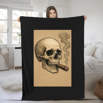 Discover Vintage Skull with Cigarette Illustration Fleece Blankets