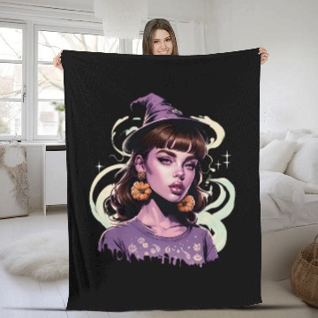 Discover Enchanting Witch Portrait Design Fleece Blankets