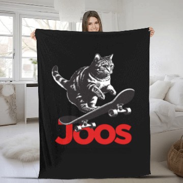 Discover Cool Skateboard CAT with cute Boy Name JOOS Fleece Blankets
