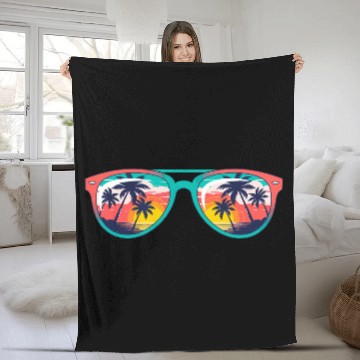 Discover Sunset Palm Tree Tropical Sunglasses Fleece Blankets