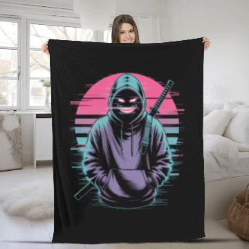 Discover Glitch Ninja Katana Streetwear Futuristic Fleece Blankets