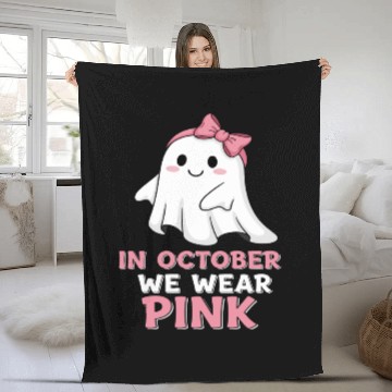 Discover Cute Halloween Ghost with Pink Bow Fleece Blankets