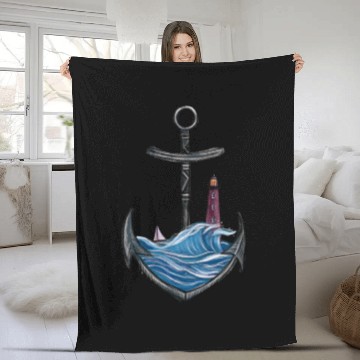 Discover Nautical Anchor with Lighthouse Ocean Seascape Fleece Blankets