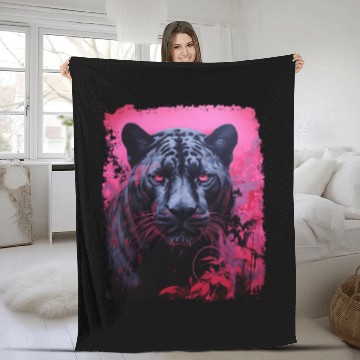 Discover Pink Pop Art Black Panther  Fleece Blankets