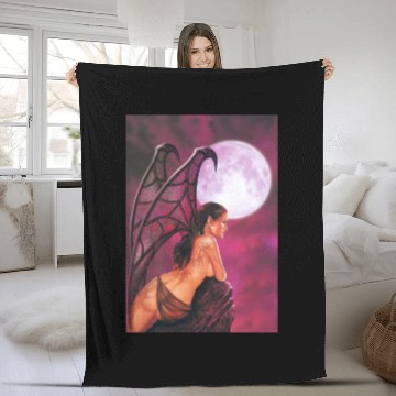 Discover Mystic Moonlit Bat-Winged Woman Fleece Blankets