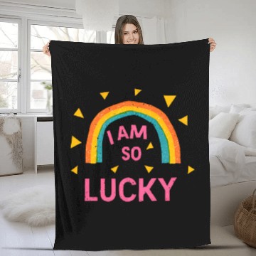 Discover Colorful Lucky Rainbow Affirmation Design Fleece Blankets