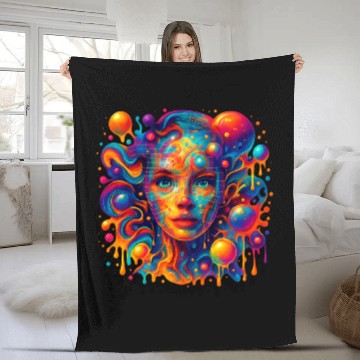 Discover Vivid Psychedelic Woman Portrait Fleece Blankets