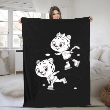 Discover Black-and-White Leopard Cubs Ice Skating  Fleece Blankets