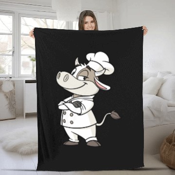 Discover Charming Cow Chef Cartoon Illustration Fleece Blankets