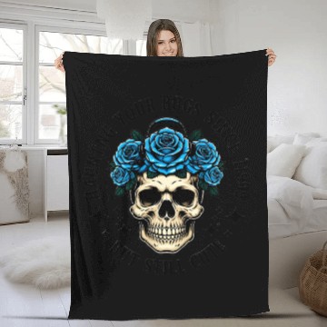 Discover Skull with Blue Rose Crown Design  Fleece Blankets
