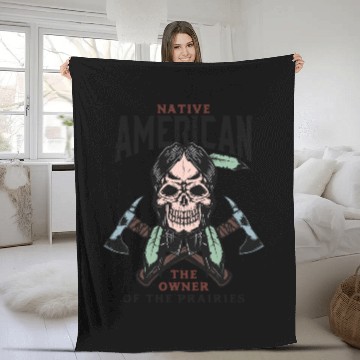 Discover Native American Skull Warrior Design Fleece Blankets