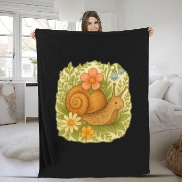 Discover Whimsical Snail and Floral Garden Art Fleece Blankets