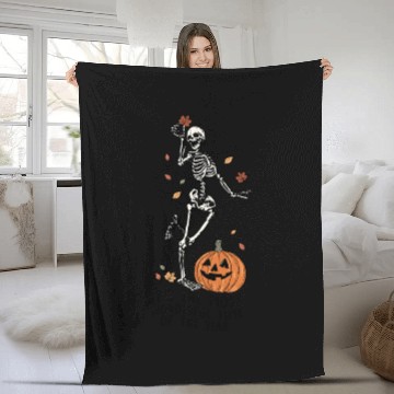Discover Halloween Skeleton Pumpkin Fall Autumn Spooky Gift Fleece Blankets
