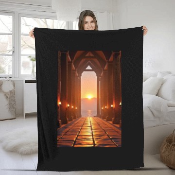 Discover Hall of Embers Twilight over the Fjord Fleece Blankets