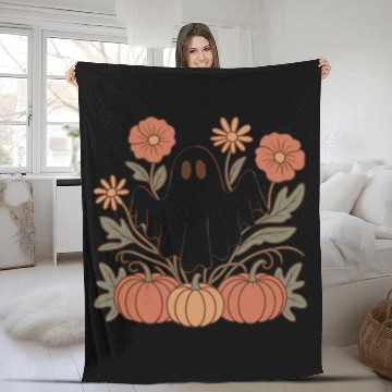 Discover Floral Halloween Flower Pumpkin Ghost Cottagecore Fleece Blankets