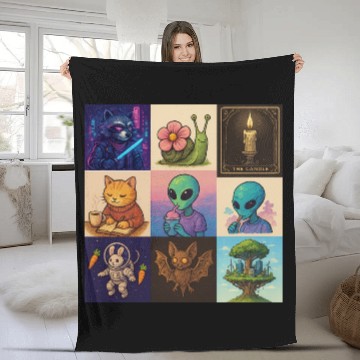 Discover Whimsical Celestial Animal and Alien Designs Fleece Blankets