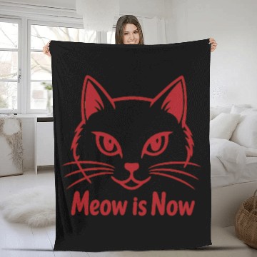 Discover Elegant Cat Face with Bold Red Lines - Meow Is Now Fleece Blankets
