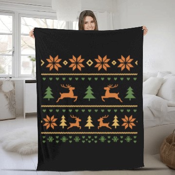 Discover Festive Winter Reindeer and Snowflake Pattern Fleece Blankets
