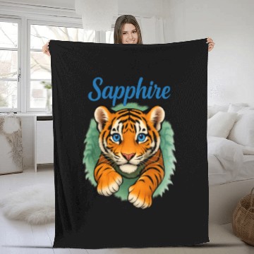 Discover Vivid Tiger Cub Illustration - Sapphire Fleece Blankets