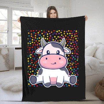 Discover Cute Cartoon Cow with Polka Dots Fleece Blankets