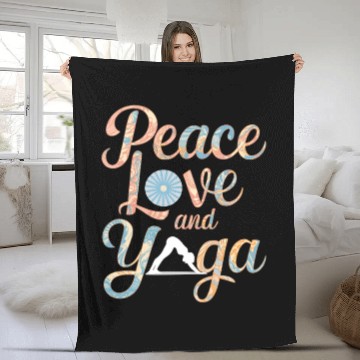 Discover Peace Love and Yoga Motivational Design Fleece Blankets