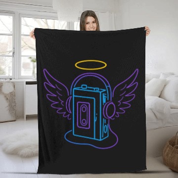 Discover Celestial Audio Girl with Angel Wings Fleece Blankets