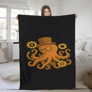 Discover Steampunk Octopus with Top Hat Fleece Blankets