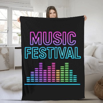 Discover Neon Lights Music Festival Design Fleece Blankets