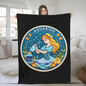 Discover Aquarius Stylish Watercolor Zodiac Illustration Fleece Blankets