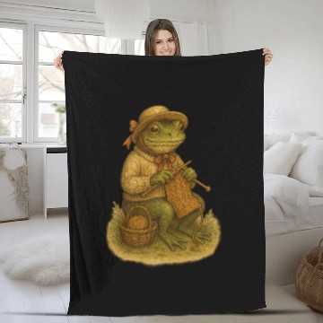 Discover Whimsical Frog Knitting Illustration Fleece Blankets