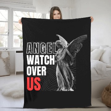 Discover Angel Statue with Watch Over US Message Fleece Blankets