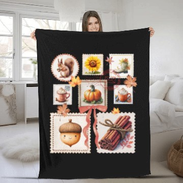 Discover Watercolor Autumn Postage Stamps Fall Vibes Autumn Fleece Blankets