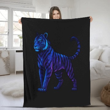 Discover Celestial Galaxy Tiger Illustration Fleece Blankets